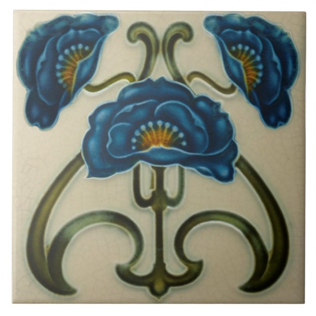 Repro Blue Poppies Jugendstil Keramik Tile Fliese (Vorderseite)