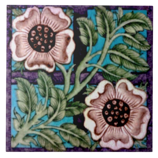 Repro Bright Handgemalt De Morgan Rose & Trellis Fliese (Vorderseite)