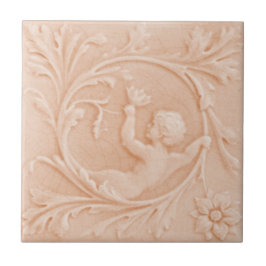 Repro c1880 Minton Imitats Relief Cherub Peach Pin Fliese