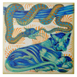 Repro c1900 William De Morgan Jungle Cat & Snake Fliese