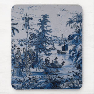 Repro Chinoiserie Delft Blau-Weiß-Fliese Mousepad