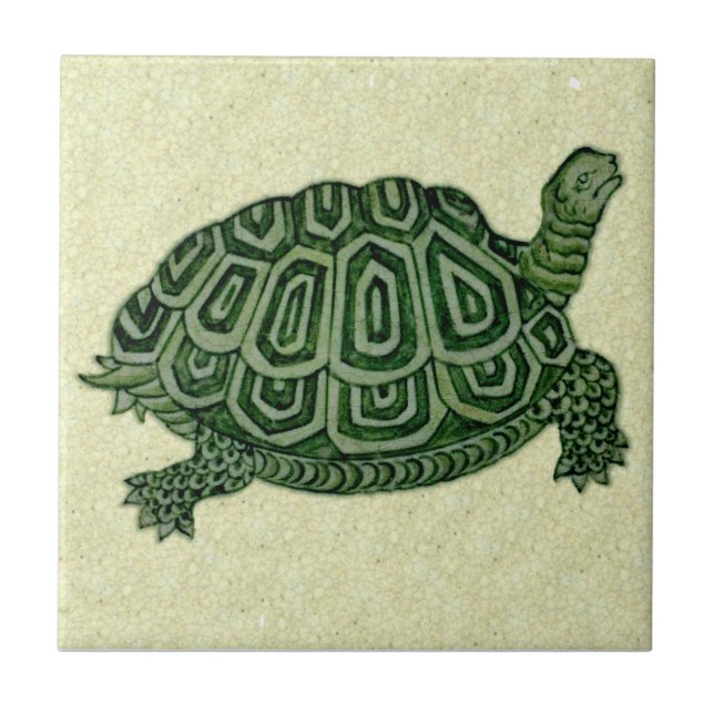 Repro de Morgan Green Tortoise Turtle Keramik Tile Fliese (Vorderseite)