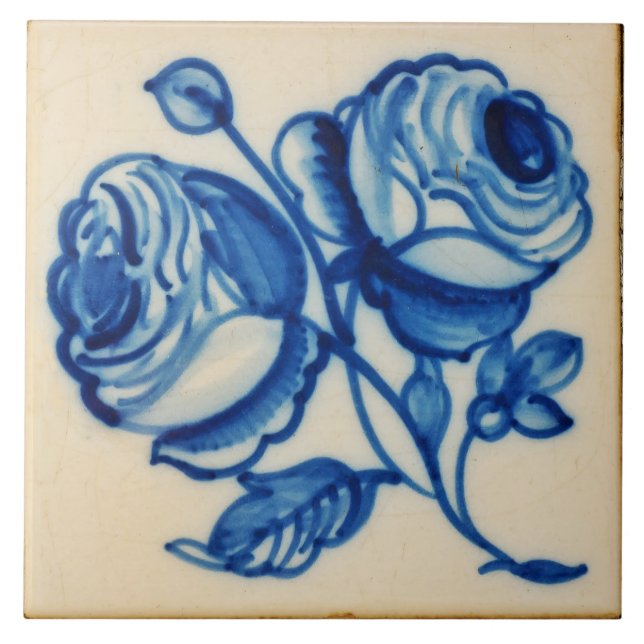 Repro Deftware Blumenbouquet Blau Delfter Fliese (Vorderseite)