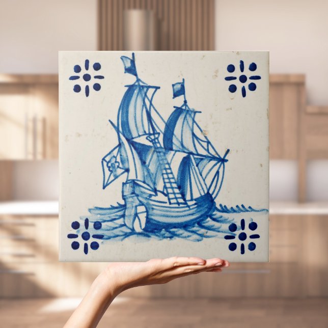 Repro Deftware Sail Ship Blue Delft Tile Fliese (Repro Deftware Sail boat Blue Delft Tile
)