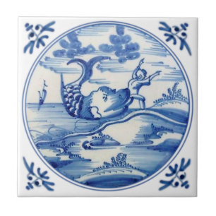Repro Delft Bibellical Jonah und der Wal 1700er Fliese