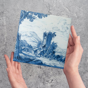 Repro Delft Blue und White Tile River Scene Fliese