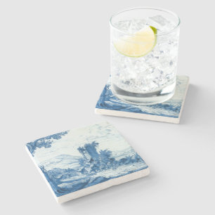 Repro Delft Blue und White Tile River Scene Steinuntersetzer