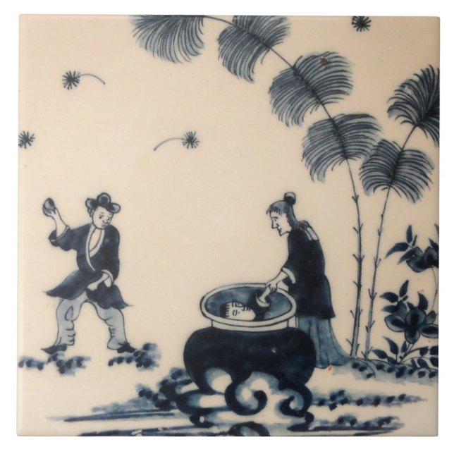Repro Delft-Fliese Chinoiserie Hexerei Fliese (Vorderseite)