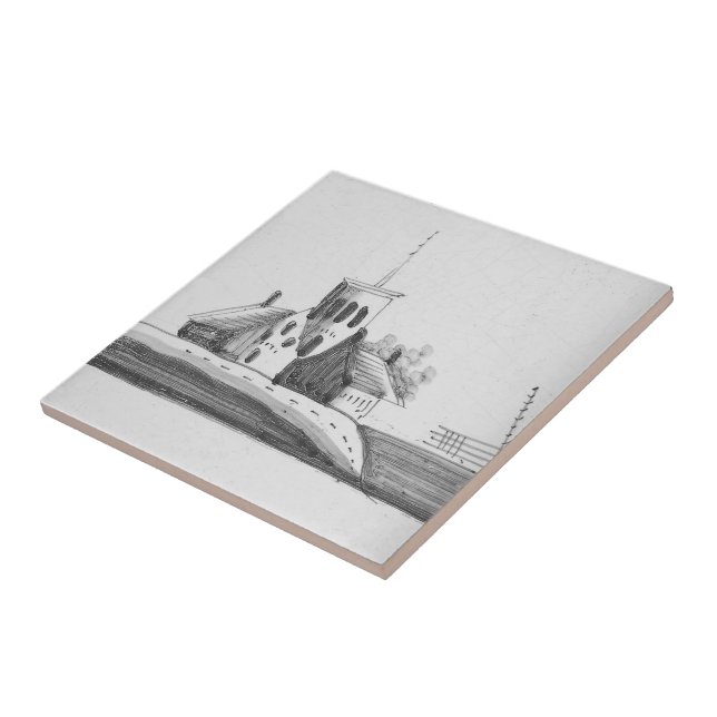 Repro Delft Schwarz-Weiß-Kapelle Tile Fliese (Seite)