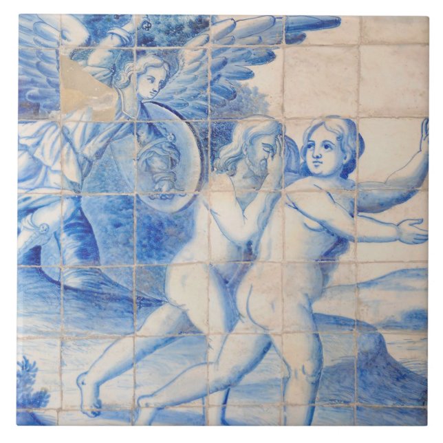 Repro Delft Tile Adam und Eve Expulsion Fliese (Vorderseite)