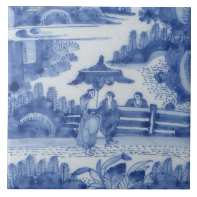 Repro Delft Tile Chinoiserie Decoupage Blau Fliese (Vorderseite)