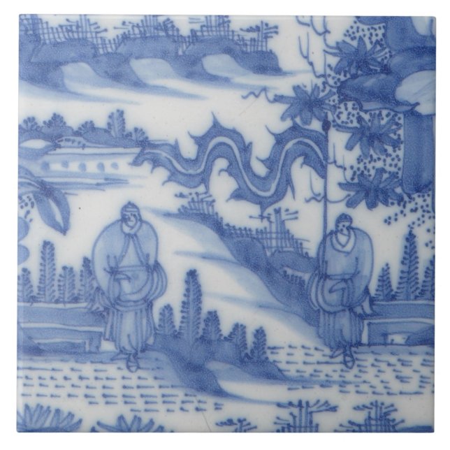 Repro Delft Tile Chinoiserie Decoupage Blau Fliese (Vorderseite)