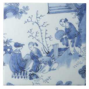 Repro Delft Tile Chinoiserie Decoupage Blau Fliese