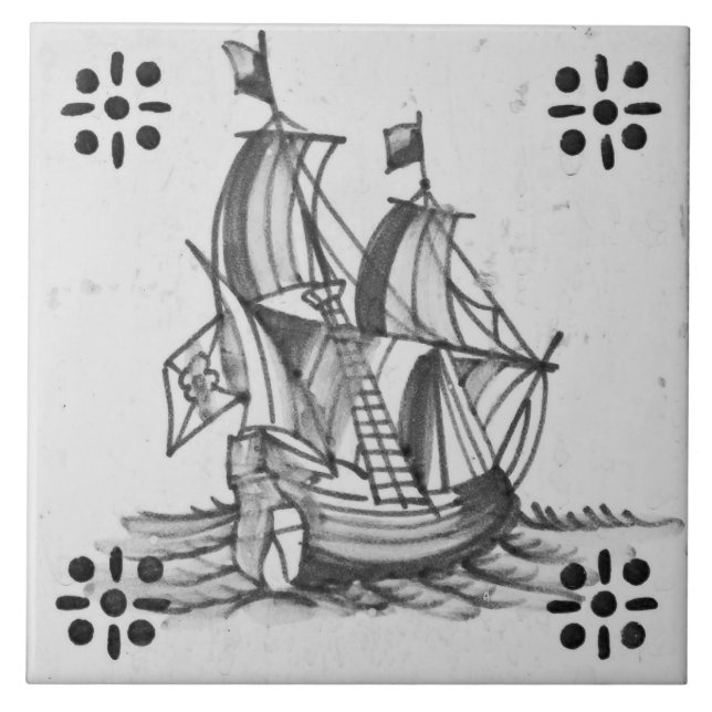 Repro Desoftware Sail Ship Blue Delft Tile Fliese (Vorderseite)