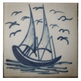 Repro Desoftwareschiff Sail Boat Blue Delft Tile Fliese