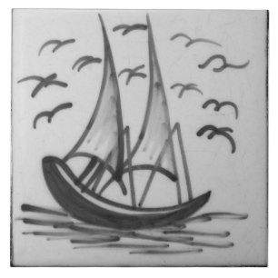 Repro Desoftwareschiff Sail Boat Blue Delft Tile Fliese