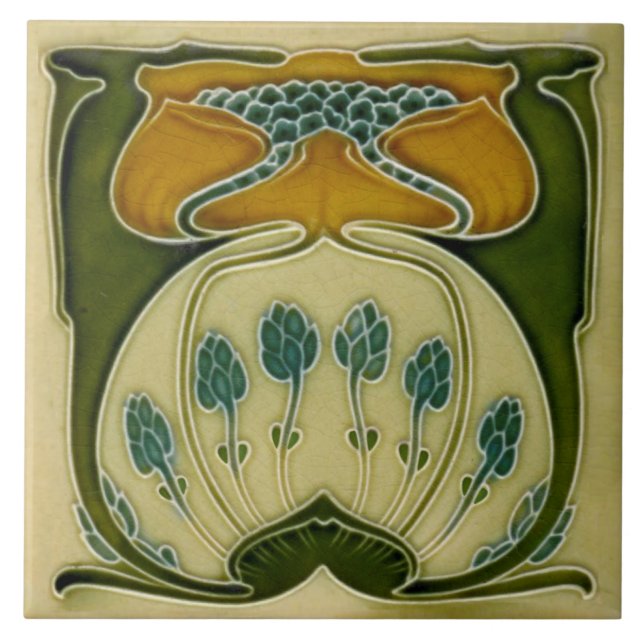 Repro Deutscher Jugendstil Jugendstil-Mehrblauch Fliese (Vorderseite)
