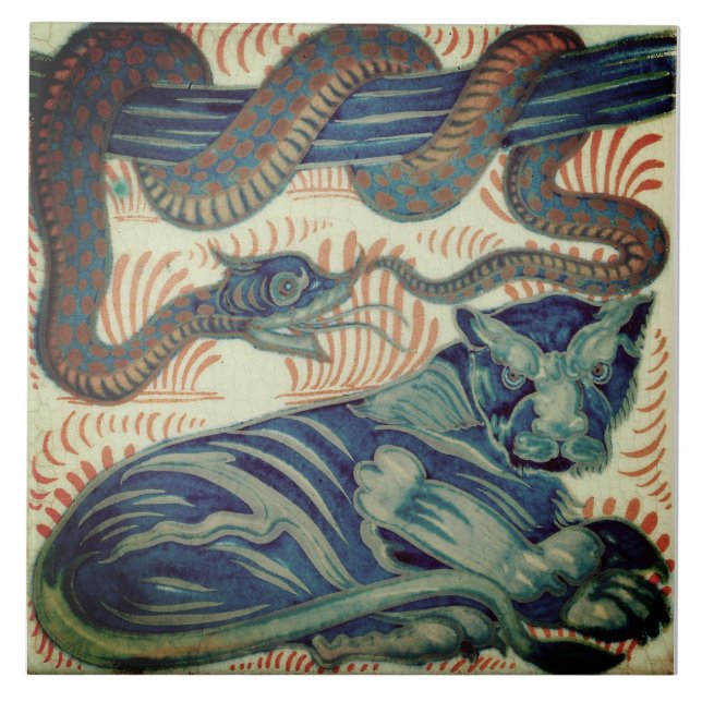 Repro Edwardian Art Neuer Tiger Snake Tile Fliese (Vorderseite)