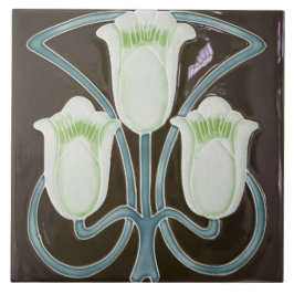 Repro Edwardian Art Nouveau Black Tulip Floral Fliese