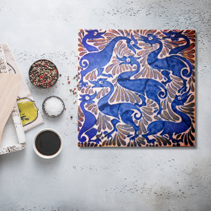 Repro Edwardian Art Nouveau Blue Gray Tile Fliese