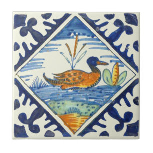 Repro farbige antike Holländische Delft Duck Scen Fliese