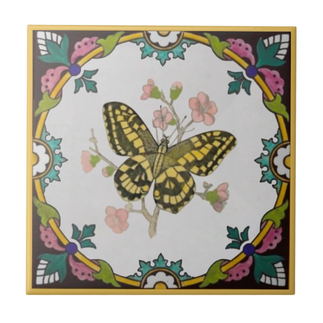 Repro-farbiger Minton-Gelber Schmetterling Fliese (Vorderseite)