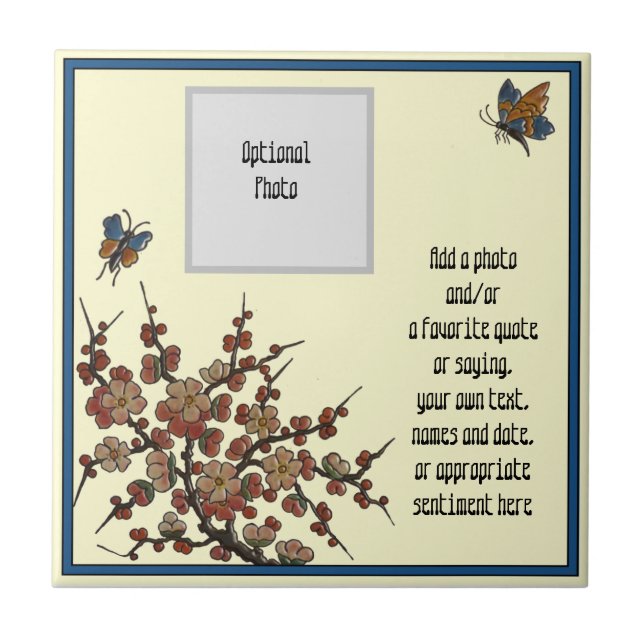 Repro Französisch-Longwy-Kirschblüten Butterfliege Fliese (Vorderseite)