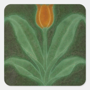 Repro Gelb Grün Tulpe Art Nouveau Fliese Quadratischer Aufkleber