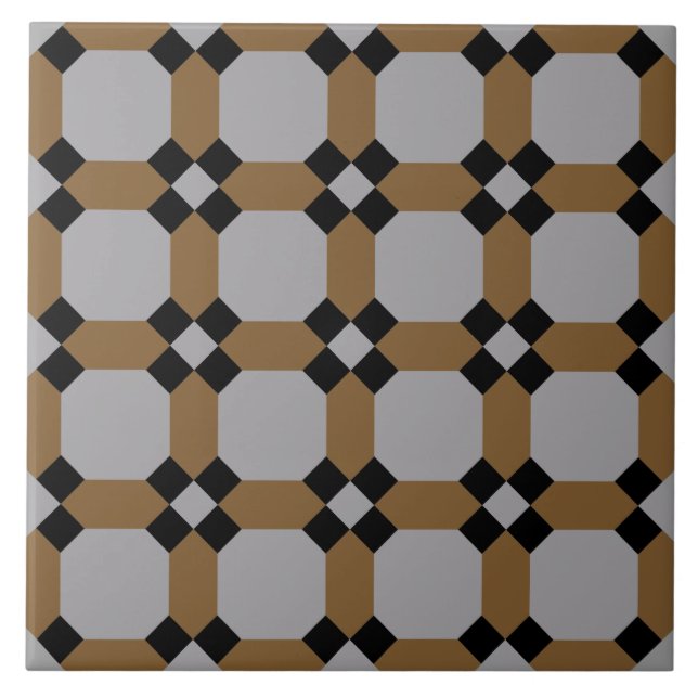 Repro Geometric Azulejos Mosaic Gray Gold Tile Fliese (Vorderseite)