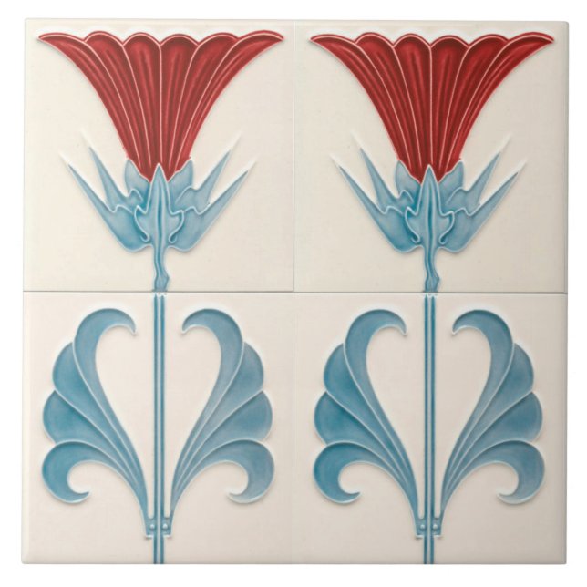 Repro German Art Nouveau Jugendstil Blume Fliese (Vorderseite)