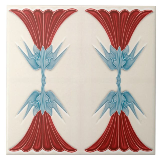 Repro German Art Nouveau Jugendstil Blume Tile Fliese (Vorderseite)