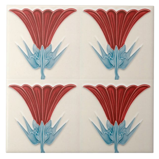 Repro German Art Nouveau Jugendstil Blume Tile Fliese (Vorderseite)