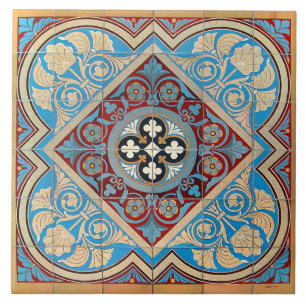 Repro German Geometric Art Nouveau Jugendstil blau Fliese