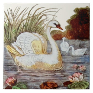 Repro handfarbene Viktorianische Swan Transferware Fliese