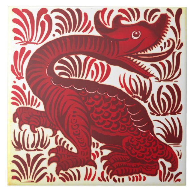 Repro Lewis Carrol De Morgan Red Jabberwackle Tile Fliese (Vorderseite)