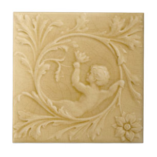 Repro Minton Imitats Relief Putti Creme Viktoriani Fliese