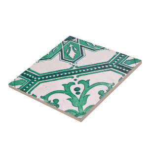 Repro Portugal Green Geometric Azulejos Tile Fliese