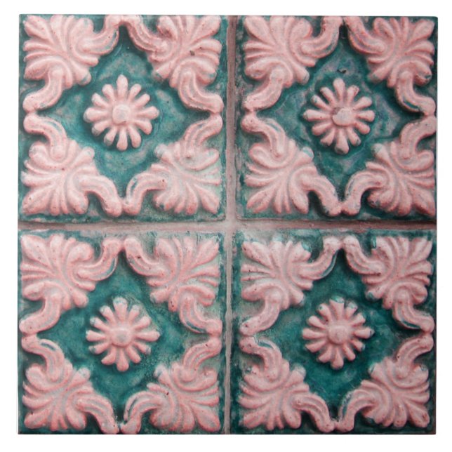 Repro Portugal Imitate Relief Red Green Floral Til Fliese (Vorderseite)