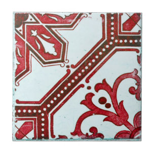 Repro Portugal Red Geometric Azulejos Tile Fliese