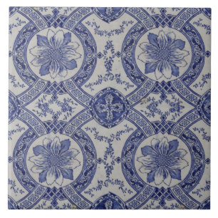 Repro Portugiesisch Blue Geometric Azulejos Floral Fliese