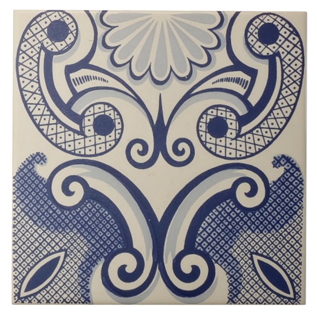 Repro Portugiesisch Blue Geometric Azulejos Floral Fliese (Vorderseite)