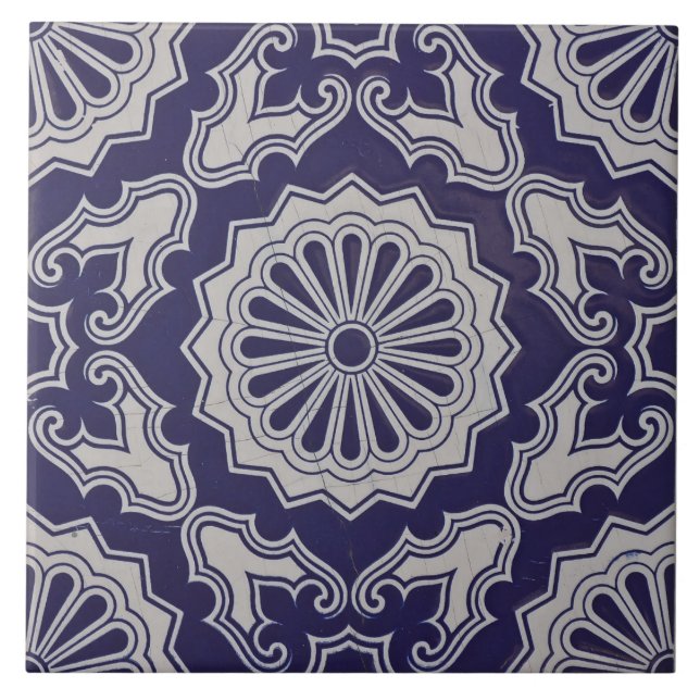 Repro Portugiesisch Blue Geometric Azulejos Floral Fliese (Vorderseite)