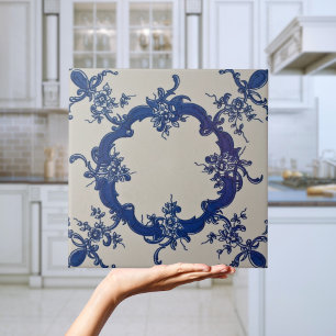 Repro Portugiesisch Blue Geometric Azulejos Floral Fliese