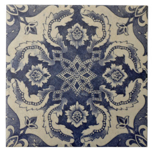 Repro Portugiesisch Blue Geometric Azulejos Floral Fliese
