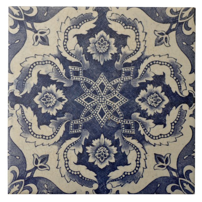 Repro Portugiesisch Blue Geometric Azulejos Floral Fliese (Vorderseite)