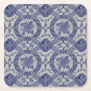 Repro Portugiesisch Blue Geometric Azulejos Floral Rechteckiger Pappuntersetzer