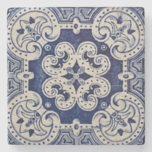 Repro Portugiesisch Blue Geometric Azulejos Floral Steinuntersetzer