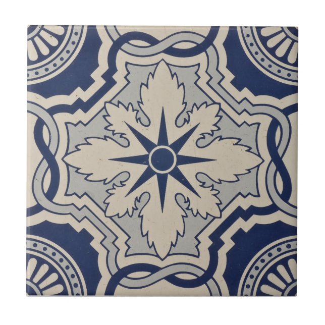Repro Portugiesisch Blue Geometric Azulejos Tile Fliese (Vorderseite)