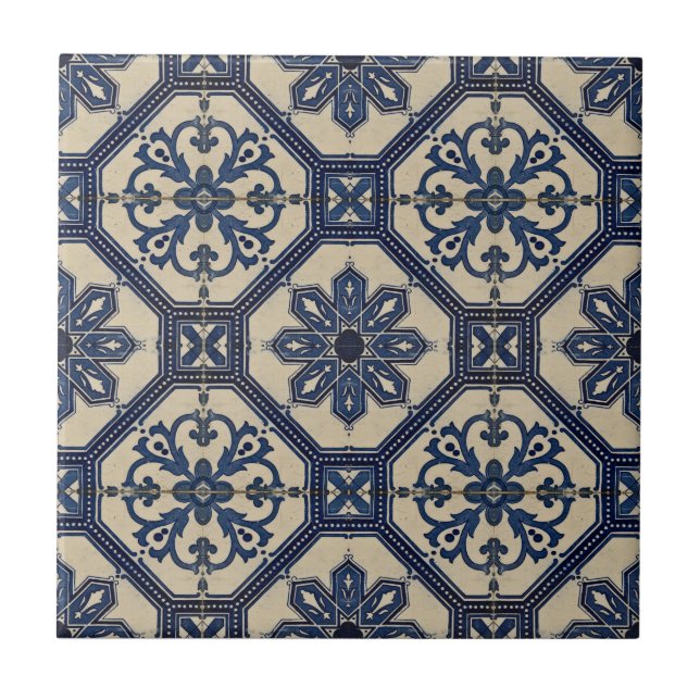 Repro Portugiesisch Blue Geometric Azulejos Tile Fliese (Vorderseite)