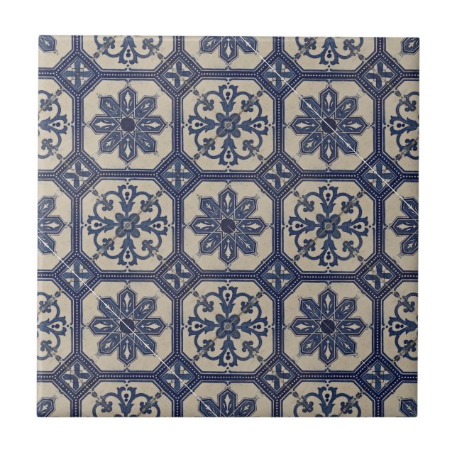 Repro Portugiesisch Blue Geometric Azulejos Tile Fliese (Vorderseite)